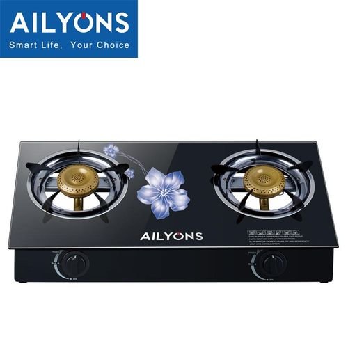 AILYONS GS014-4, 2 Burner Glass Top Gas Cooker & Infrared Double Burner